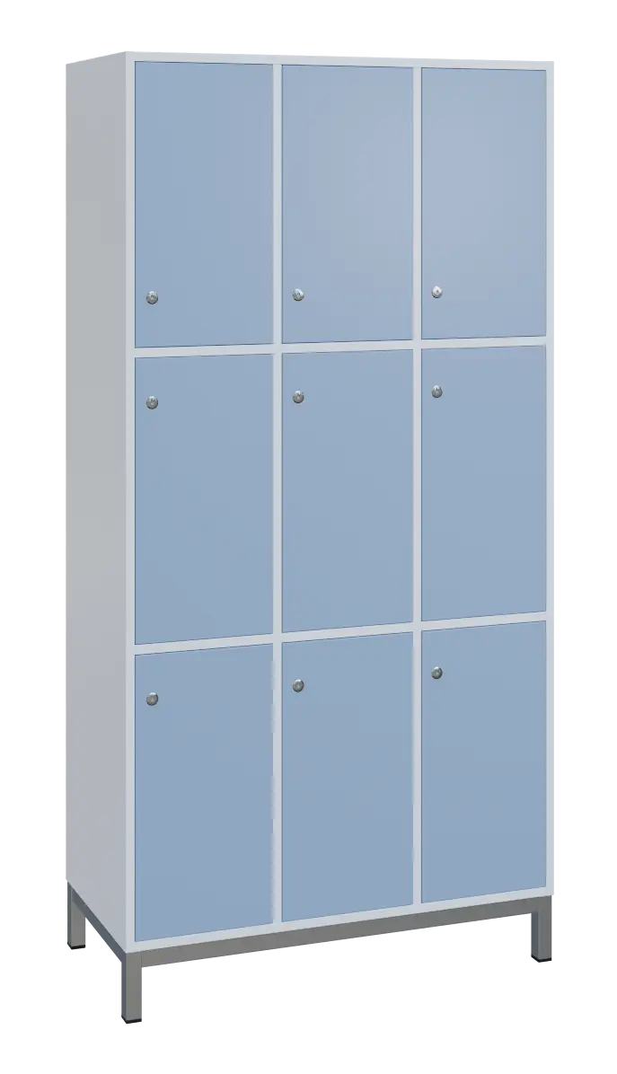 SBS-3333 šatní skříň 9-boxová, 1800x900x400 mm, kovové nohy, korpus bílý, dvířka blankyt